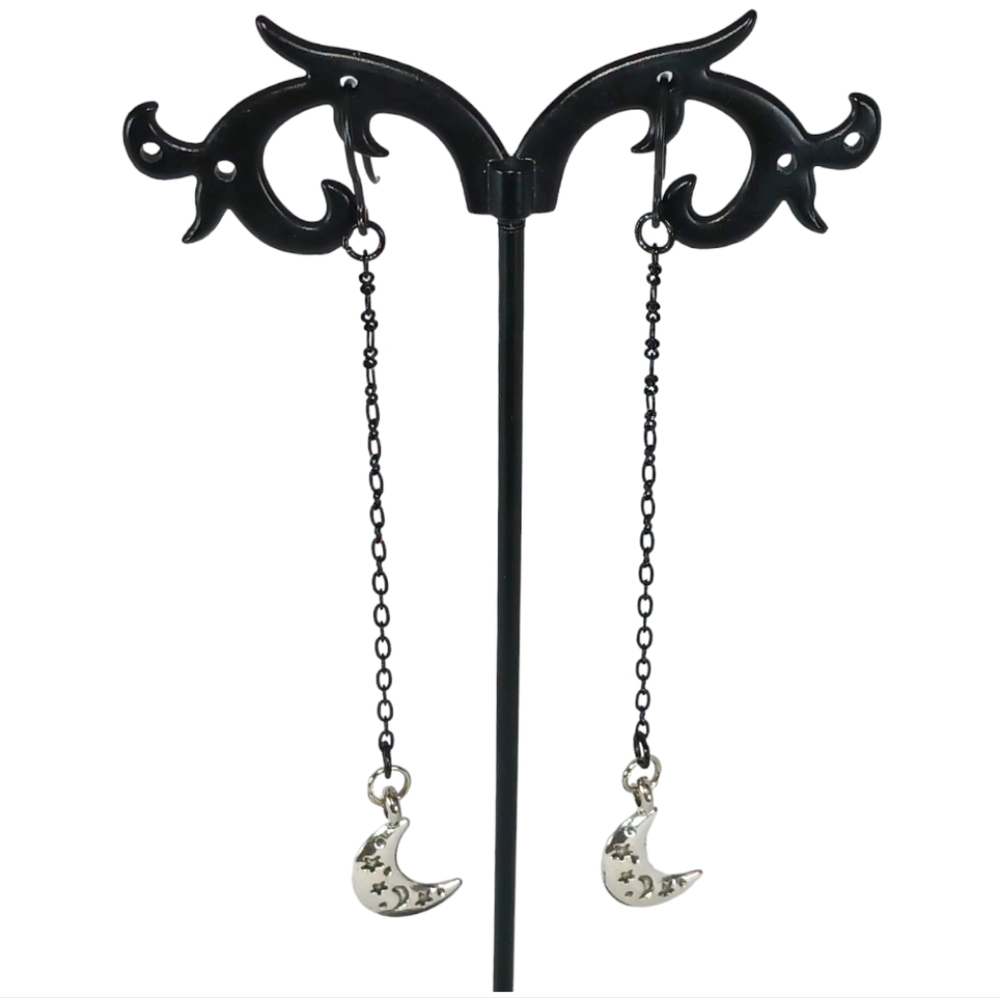 Crescent Moon Shoulder Duster Earrings Hypoallergenic Celestial Galaxy Spacecore